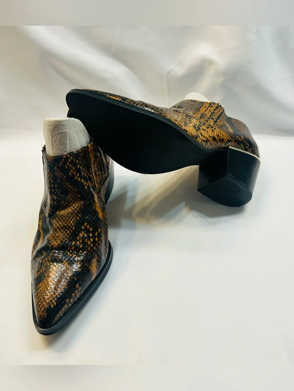 Bleecker & Bond “Lydia”  Snakeskin Print Pointed Slip-On Ankle Booties